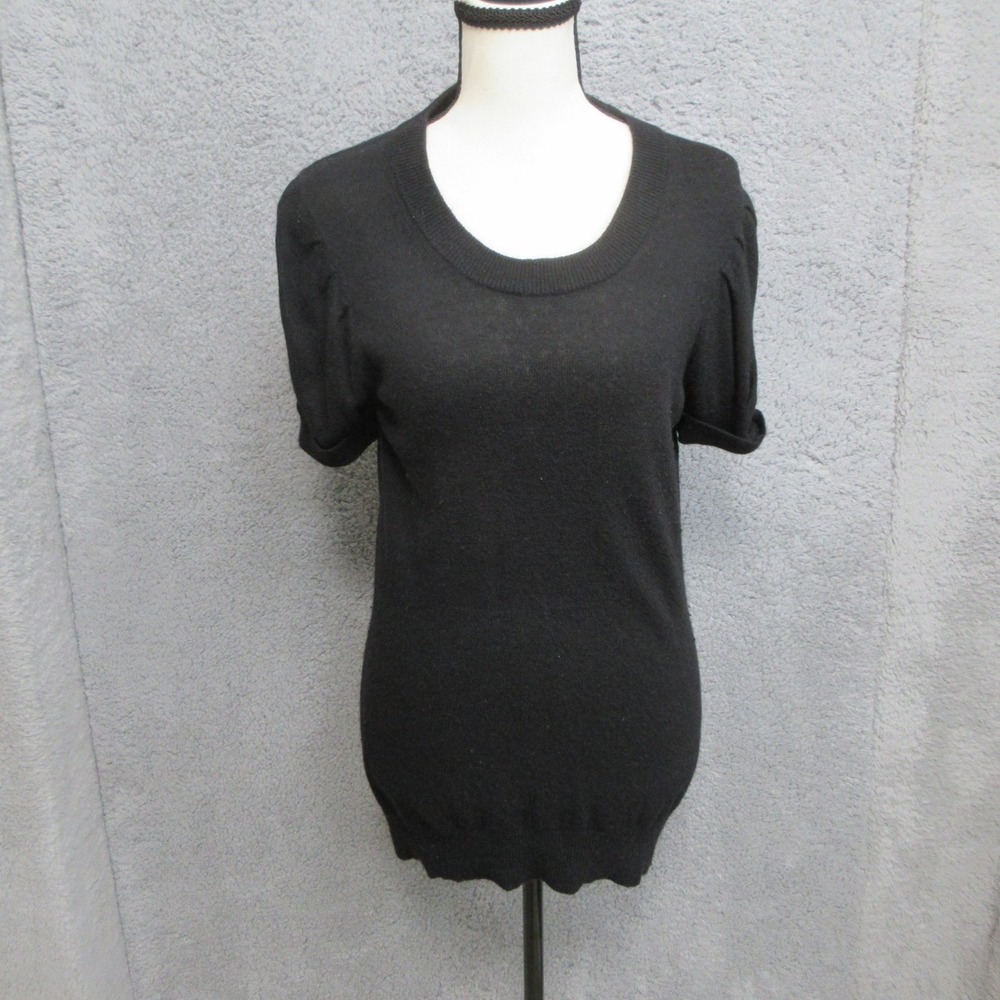 Banana Republic Sweater Womens M Black Angora Cashmere Wool Blend Puff Sleeve